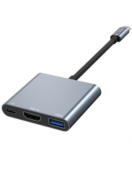 
3in1 šakotuvas USB-C į USB-A skirstytuvas USB-C PD 100W HDMI 4K 30Hz - pilkas
