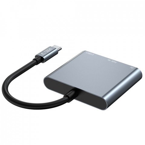 
3in1 šakotuvas USB-C į USB-A skirstytuvas USB-C PD 100W HDMI 4K 30Hz - pilkas
