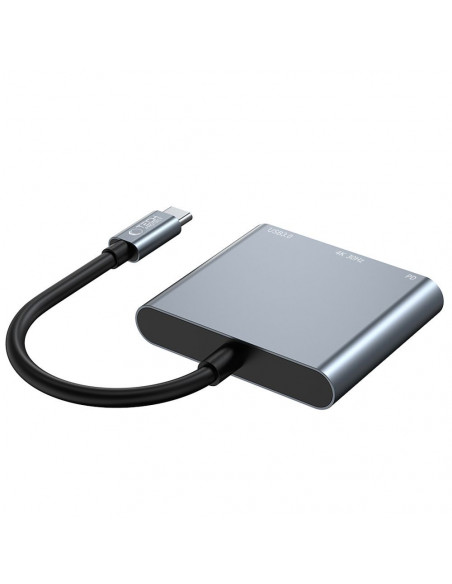 
3in1 šakotuvas USB-C į USB-A skirstytuvas USB-C PD 100W HDMI 4K 30Hz - pilkas
