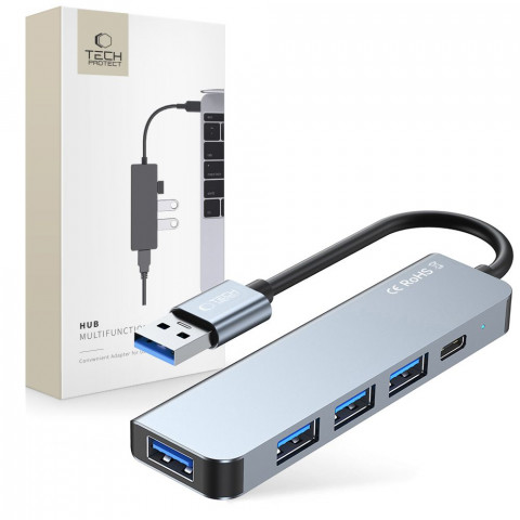 
5in1 šakotuvas USB-A į USB-A USB-C skirstytuvas – pilkas
