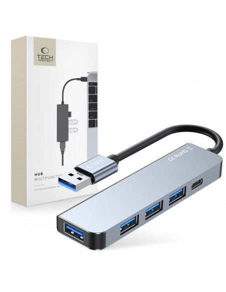 
5in1 šakotuvas USB-A į USB-A USB-C skirstytuvas – pilkas
