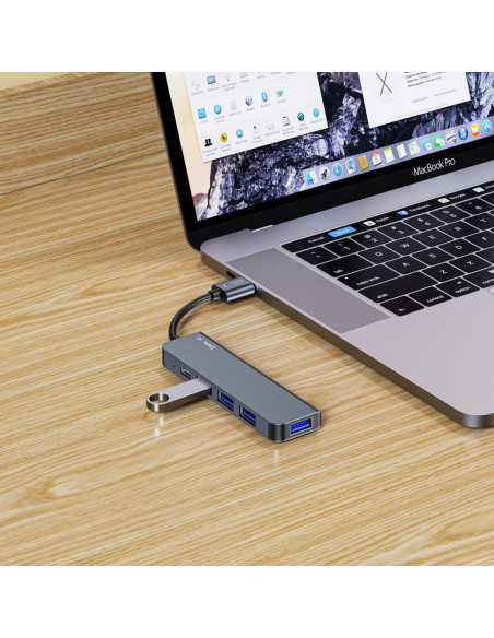 
5in1 šakotuvas USB-A į USB-A USB-C skirstytuvas – pilkas
