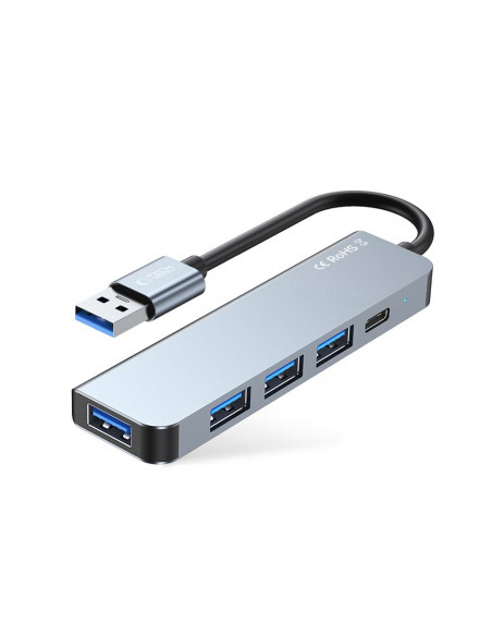 
5in1 šakotuvas USB-A į USB-A USB-C skirstytuvas – pilkas
