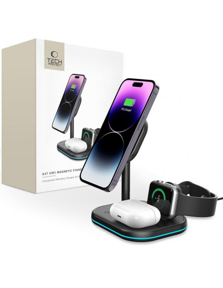 
3 viename „MagSafe“ belaidis įkroviklis su išmaniojo telefono laikikliu, skirtas „Apple Watch AirPods“ – juodas
