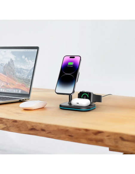 
3 viename „MagSafe“ belaidis įkroviklis su išmaniojo telefono laikikliu, skirtas „Apple Watch AirPods“ – juodas
