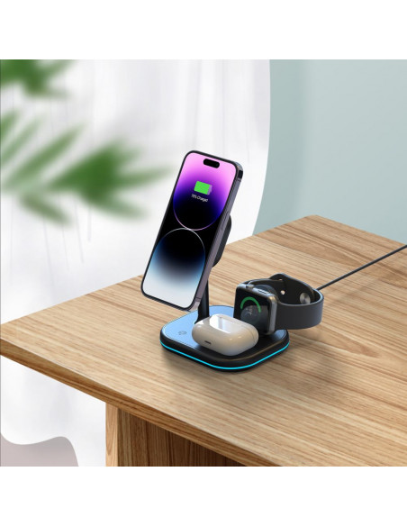 
3 viename „MagSafe“ belaidis įkroviklis su išmaniojo telefono laikikliu, skirtas „Apple Watch AirPods“ – juodas
