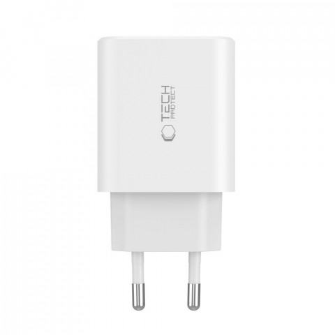 
2x USB-C PD / USB-A QC 30W sieninis įkroviklis – baltas
