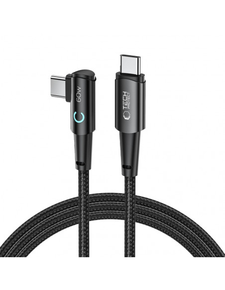 
USB-C 60W 6A 2m kampinis ir tiesus kabelis - pilkas
