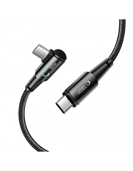 
USB-C 60W 6A 2m kampinis ir tiesus kabelis - pilkas
