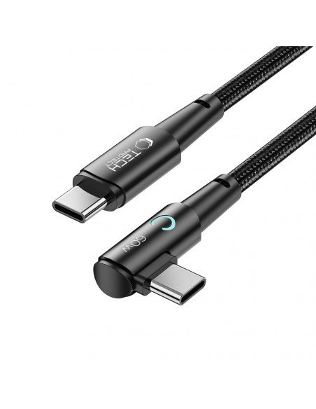 
USB-C 60W 6A 2m kampinis ir tiesus kabelis - pilkas
