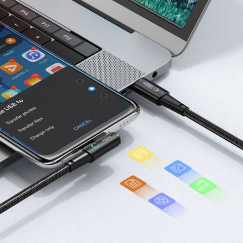 
USB-C 60W 6A 2m kampinis ir tiesus kabelis - pilkas
