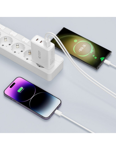 
„GaN 3x USB-C PD USB-A QC 100W“ sieninis įkroviklis – baltas
