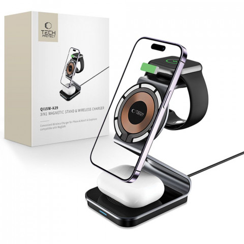 
3 viename belaidis įkroviklis su „MagSafe“ funkcija, skirtas „Apple Watch AirPods“ išmaniesiems telefonams – juodas
