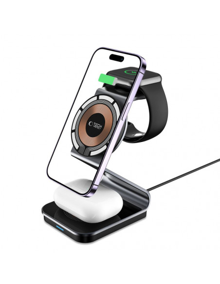 
3 viename belaidis įkroviklis su „MagSafe“ funkcija, skirtas „Apple Watch AirPods“ išmaniesiems telefonams – juodas
