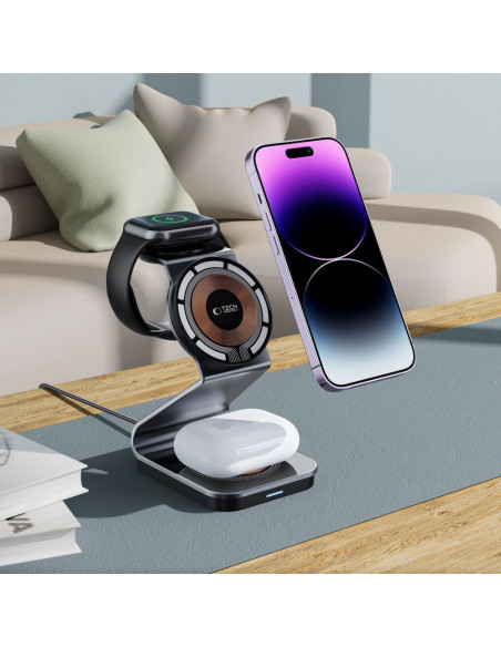 
3 viename belaidis įkroviklis su „MagSafe“ funkcija, skirtas „Apple Watch AirPods“ išmaniesiems telefonams – juodas
