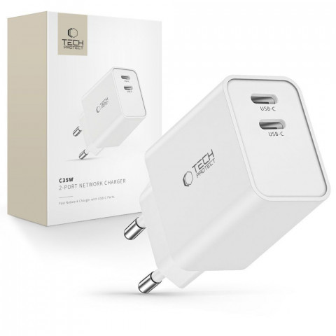
2x USB-C PD 35W sieninis įkroviklis – baltas
