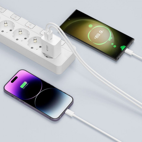 
2x USB-C PD 35W sieninis įkroviklis – baltas
