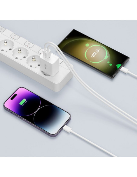 
2x USB-C PD 35W sieninis įkroviklis – baltas
