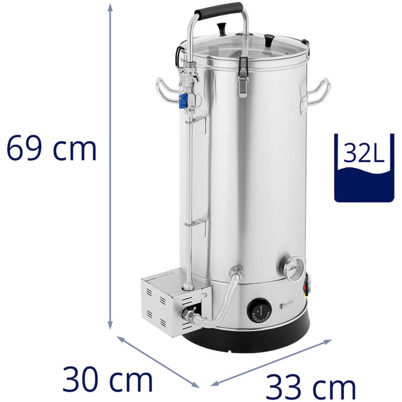 Košės ir virimo virdulys alaus gamybai STAL 30-110C 32 l 2000 W