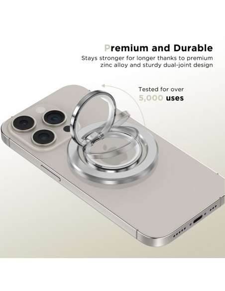 
Magnetinis piršto žiedo laikiklis išmaniajam telefonui su „MagSafe“ apsauga - sidabrinis
