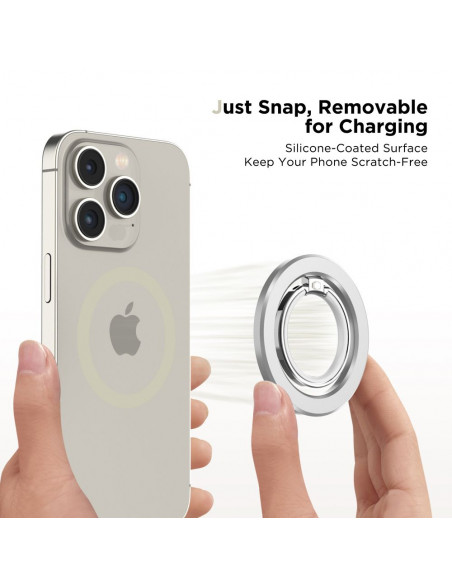 
Magnetinis piršto žiedo laikiklis išmaniajam telefonui su „MagSafe“ apsauga - sidabrinis
