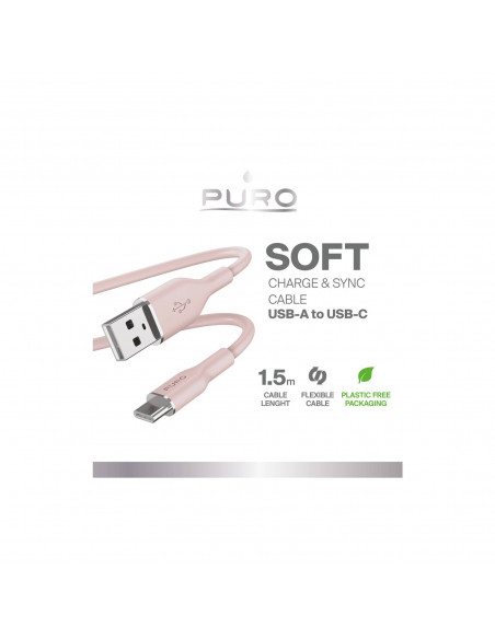 
USB-A - USB-C laidas 1,5 m - rožinis
