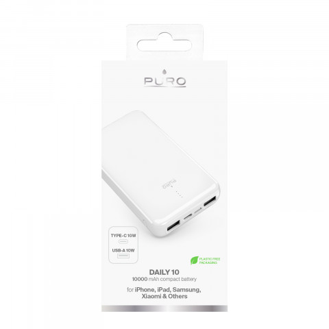 
Išorinė baterija 10000mAh USB-A USB-C 12W - balta
