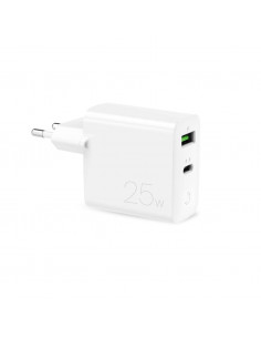 
USB-A USB-C PD 25W sieninis įkroviklis – baltas
