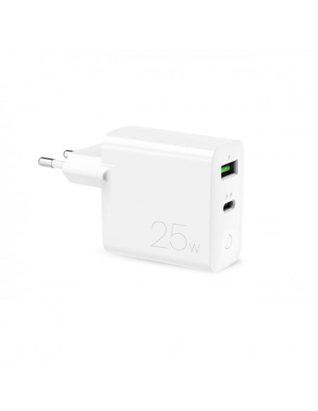 
USB-A USB-C PD 25W sieninis įkroviklis – baltas
