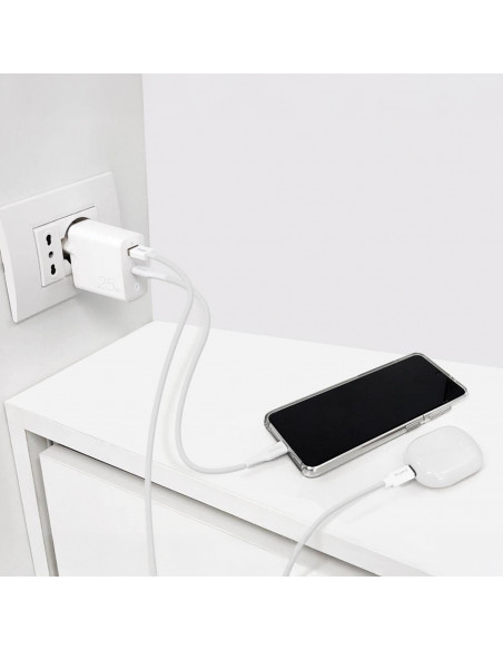 
USB-A USB-C PD 25W sieninis įkroviklis – baltas
