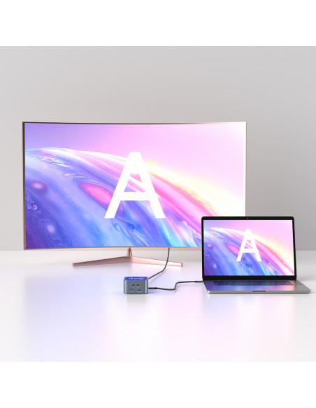 
12in1 šakotuvas su belaidžiu įkrovikliu, USB-A, USB-C, HDMI, RJ45, SD, TF, mini lizdas - pilkas
