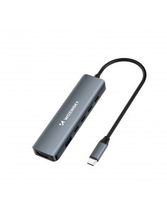 
6in1 šakotuvas USB-A USB-C DisplayPort HDMI skirstytuvas – pilkas
