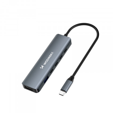 
6in1 šakotuvas USB-A USB-C DisplayPort HDMI skirstytuvas – pilkas
