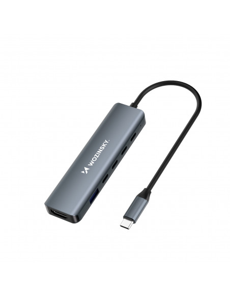 
6in1 šakotuvas USB-A USB-C DisplayPort HDMI skirstytuvas – pilkas

