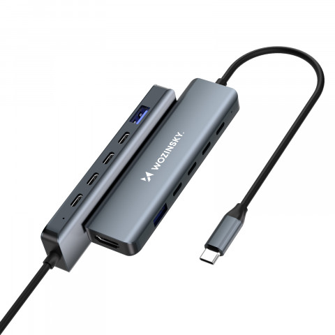
6in1 šakotuvas USB-A USB-C DisplayPort HDMI skirstytuvas – pilkas
