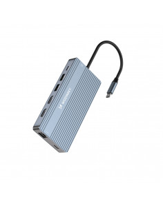 
14in1 šakotuvas 3 monitoriams USB-A USB-C DisplayPort HDMI RJ45 SD TF mini lizdas - pilkas
