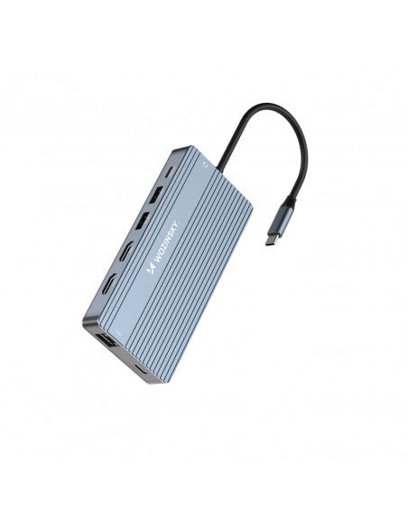 
14in1 šakotuvas 3 monitoriams USB-A USB-C DisplayPort HDMI RJ45 SD TF mini lizdas - pilkas
