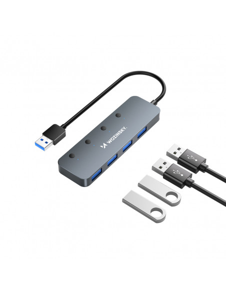 
4x USB-A šakotuvo skirstytuvas su aliuminio jungikliais - pilkas
