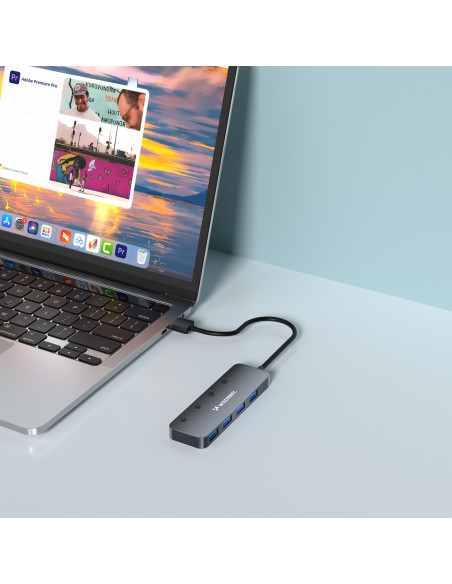 
4x USB-A šakotuvo skirstytuvas su aliuminio jungikliais - pilkas
