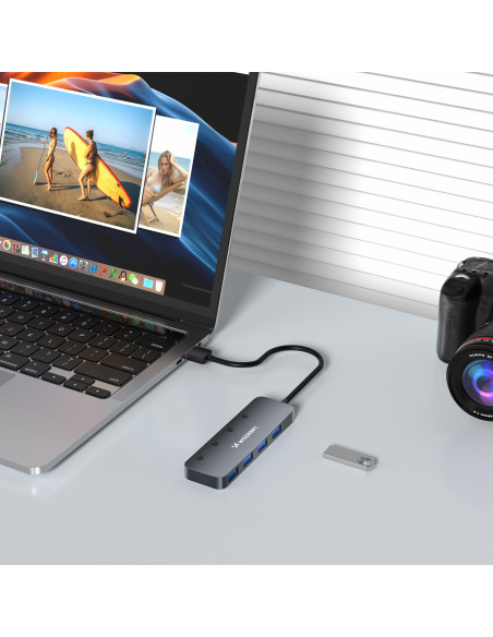 
4x USB-A šakotuvo skirstytuvas su aliuminio jungikliais - pilkas
