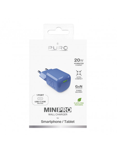 
USB-C GaN 20W sieninis įkroviklis – mėlynas
