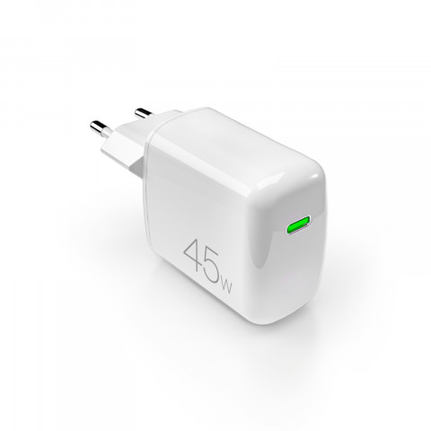 
USB-C PD GaN 45W sieninis įkroviklis – baltas

