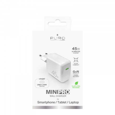 
USB-C PD GaN 45W sieninis įkroviklis – baltas
