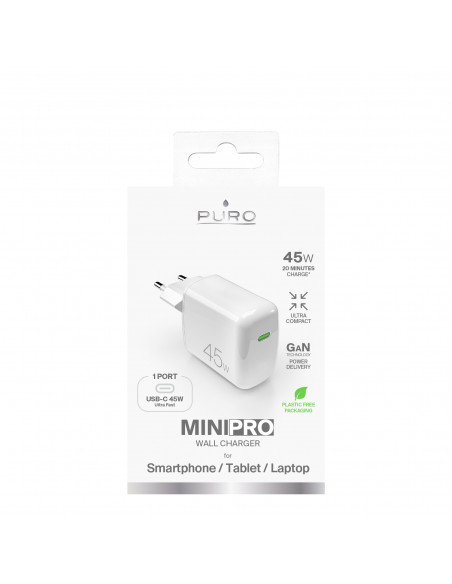 
USB-C PD GaN 45W sieninis įkroviklis – baltas
