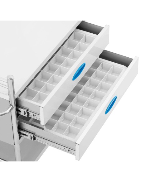 Kosmetinių procedūrų laboratorinis vežimėlis su 2 lentynomis ir 2 stalčiais 60 x 41 x 28 cm Kosmetinių procedūrų laboratorinis vežimėlis su 2 lentynomis ir 2 stalčiais 60 x 41 x 28 cm
