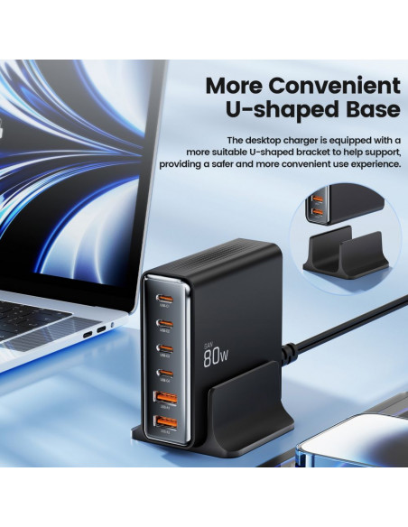 
Įrenginių įkrovimo stotelė 4x USB-C 2x USB-A 80W
