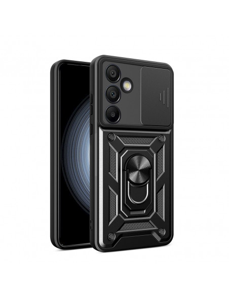 
„Hybrid Armor Camshield“ dėklas „Samsung Galaxy A56“ su kameros stovu ir dangteliu – juodas
