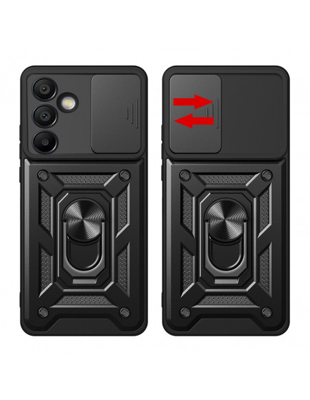 
„Hybrid Armor Camshield“ dėklas „Samsung Galaxy A56“ su kameros stovu ir dangteliu – juodas
