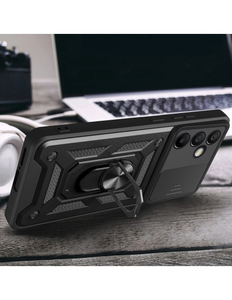 
„Hybrid Armor Camshield“ dėklas „Samsung Galaxy A56“ su kameros stovu ir dangteliu – juodas
