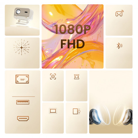 
„FullHD 1080p“ LCD multimedijos projektorius su „JBL WiFi L2 Plus“ garsiakalbiais – smėlio spalvos
